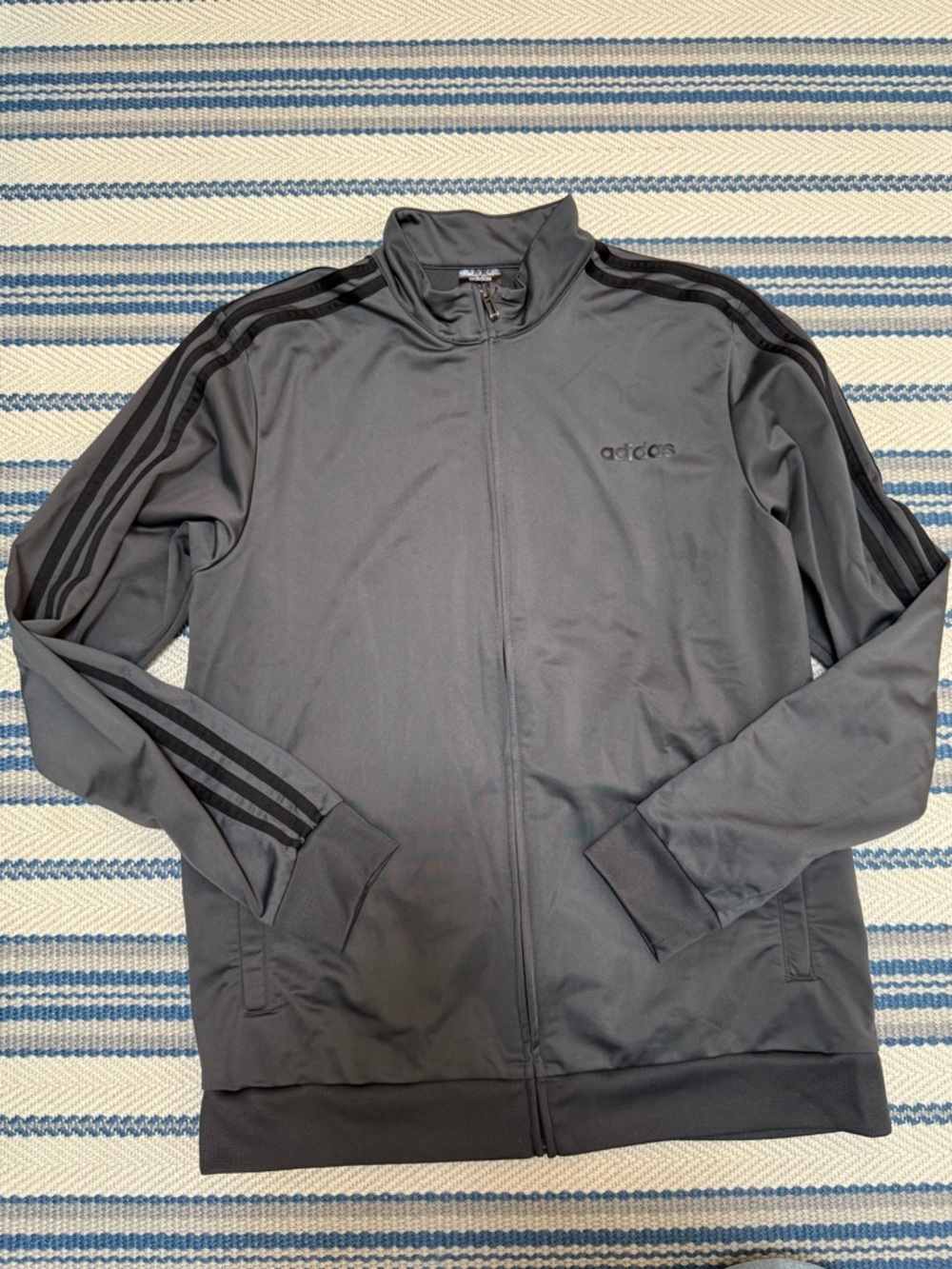 adidas Gray Full-Zip Three-Stripe Performance Jacket